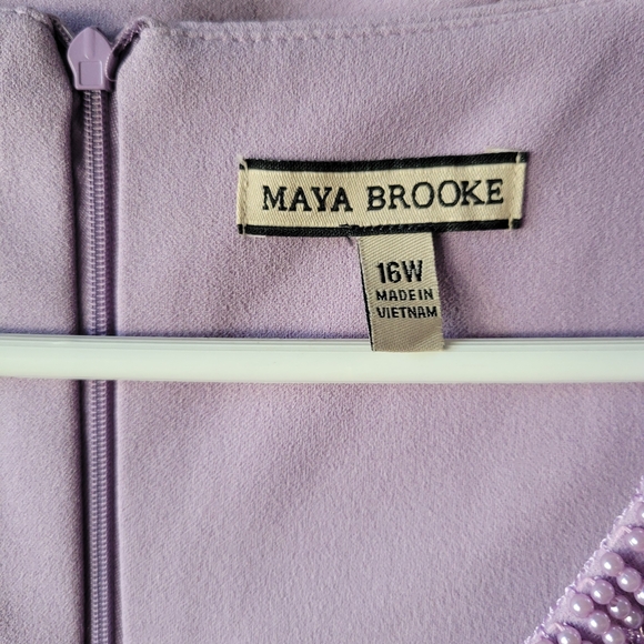Maya Brooke Beaded V-Neck Dress with Sheer Sleeve Jacket Lilac Size 16W NWT - Picture 8 of 17